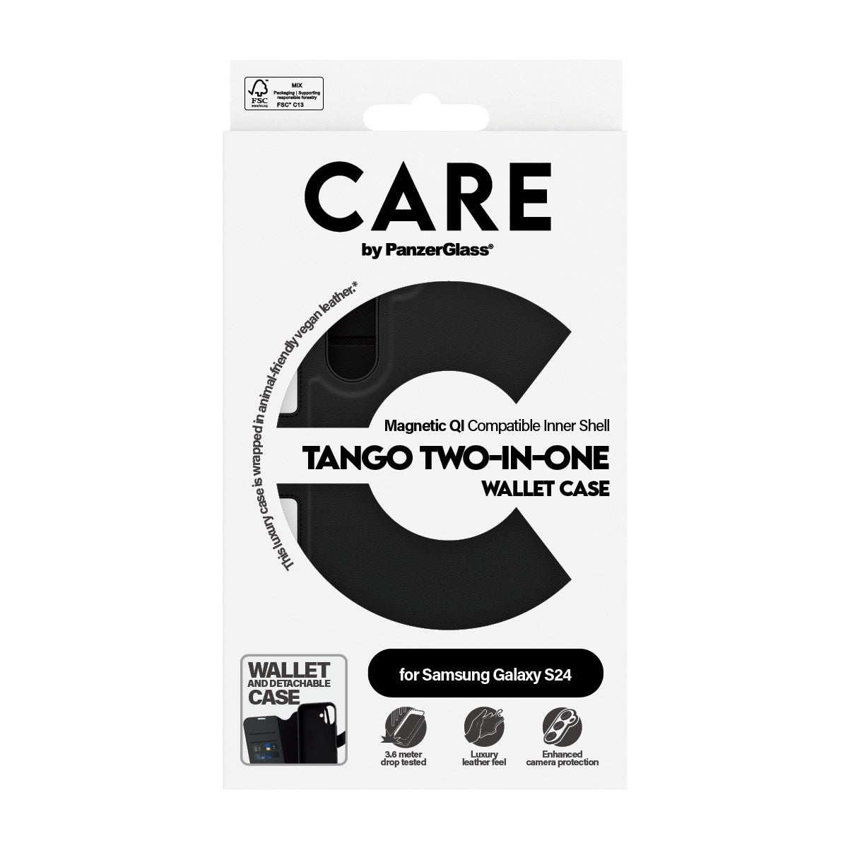 Samsung Galaxy S24 CARE by PanzerGlass Feature Tango 2-in-1 m. Pung Mobil Cover - Sort