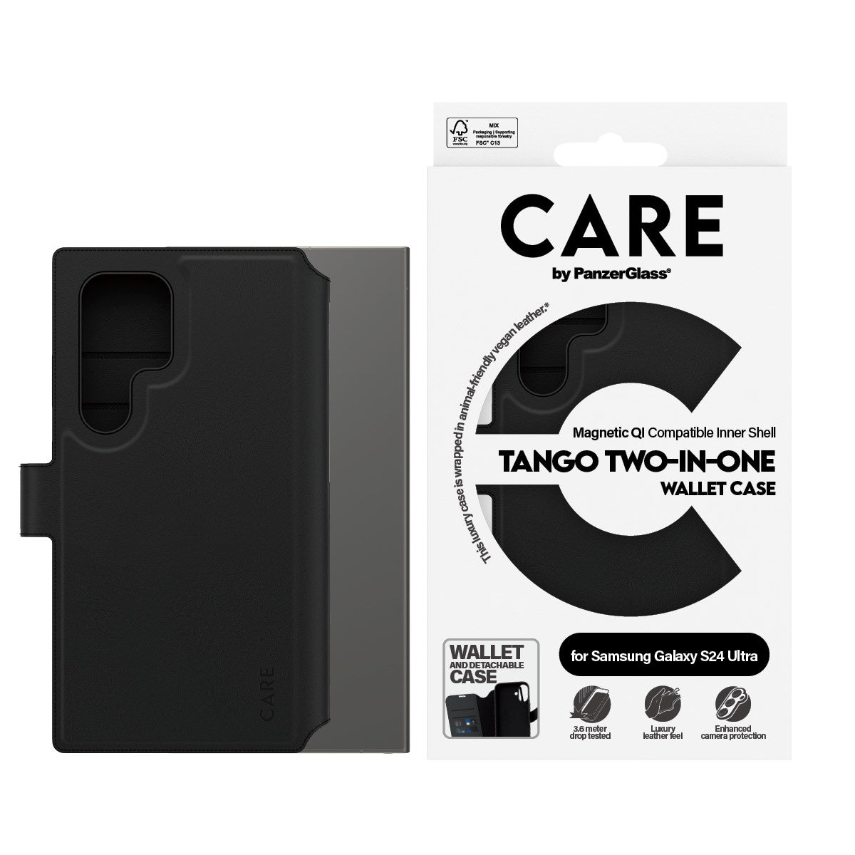 Samsung Galaxy S24 Ultra CARE by PanzerGlass Feature Tango 2-in-1 m. Pung Mobil Cover - Sort