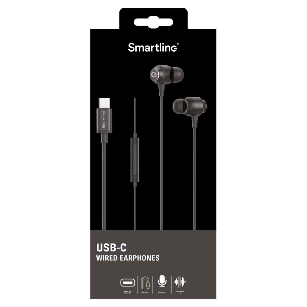 Smartline In-Ear Høretelefoner m. USB-C Stik & Mikrofon - Sort