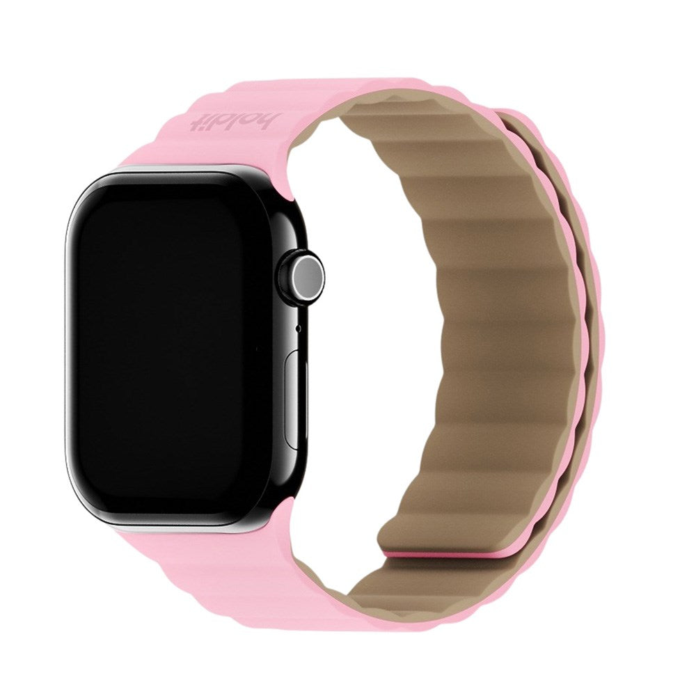 Apple Watch (38/40/SE/41/42mm) Holdit Silikone Rem m. Magnetlukning - Lyserød / Beige
