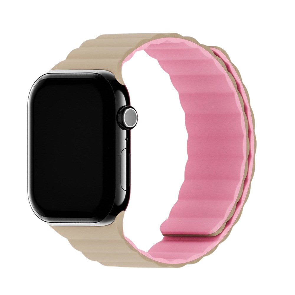 Apple Watch (38/40/SE/41/42mm) Holdit Silikone Rem m. Magnetlukning - Lyserød / Beige