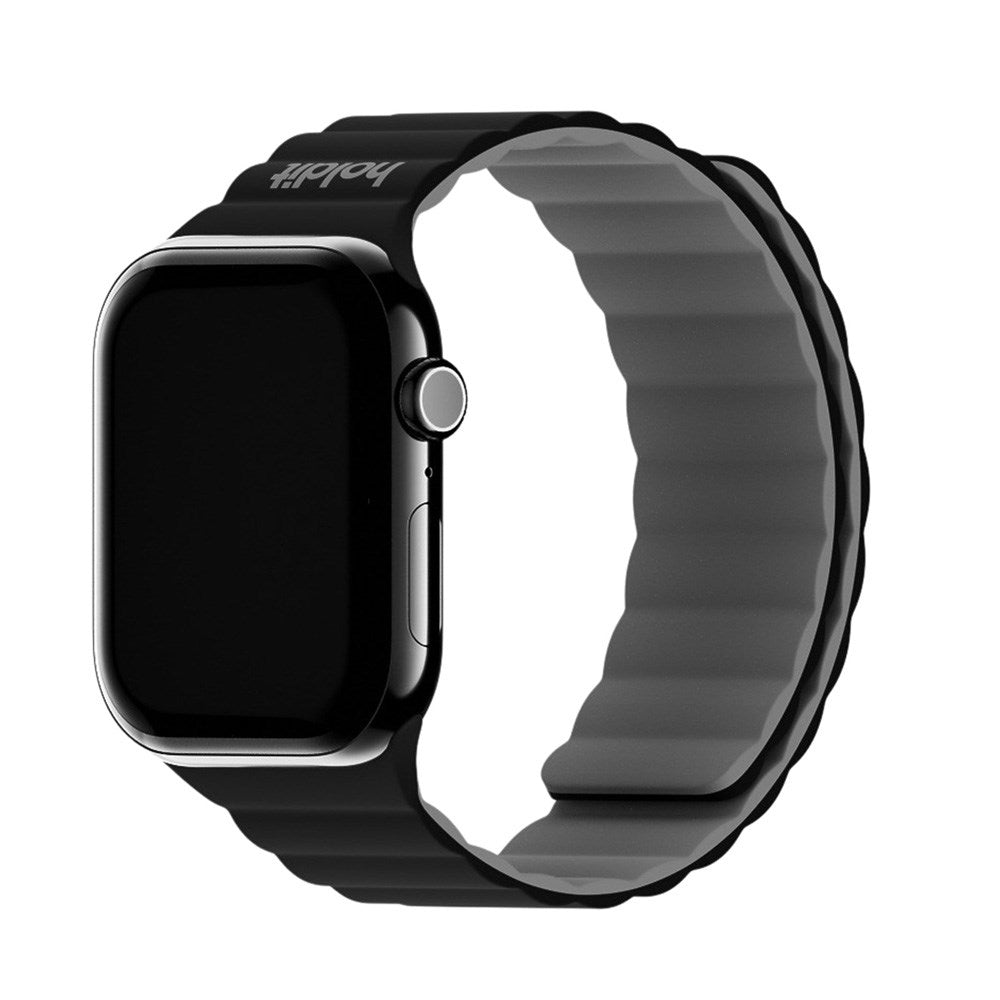 Apple Watch (42/44/SE/45/46/49mm) Holdit Silikone Rem m. Magnetlukning - Sort / Grå