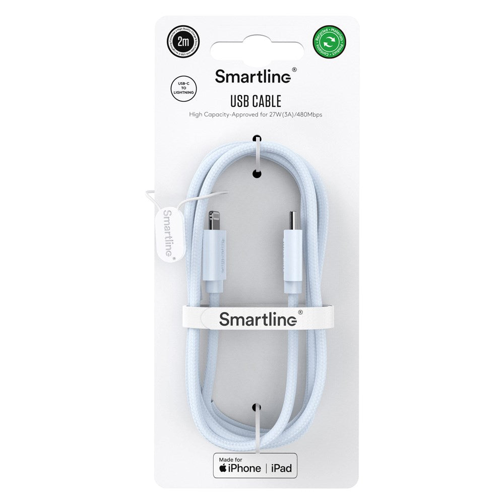 Smartline (3A/27W) USB-C til Lightning Ladekabel - 2 Meter - Lyseblå