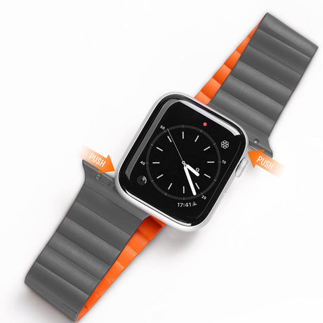 Dux Ducis Apple Watch (42/44/SE/45/46/49mm) Silikone Rem m. Magnetisk Lukning - Grå / Orange