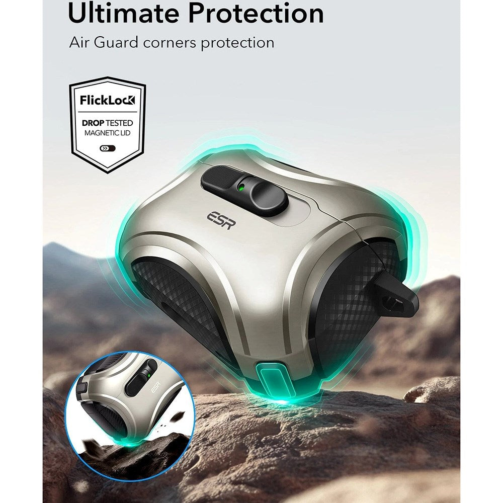 ESR AirPods Pro (3. gen.) Cyber FlickLock Case m. Karabinhage & Lås - Titanium