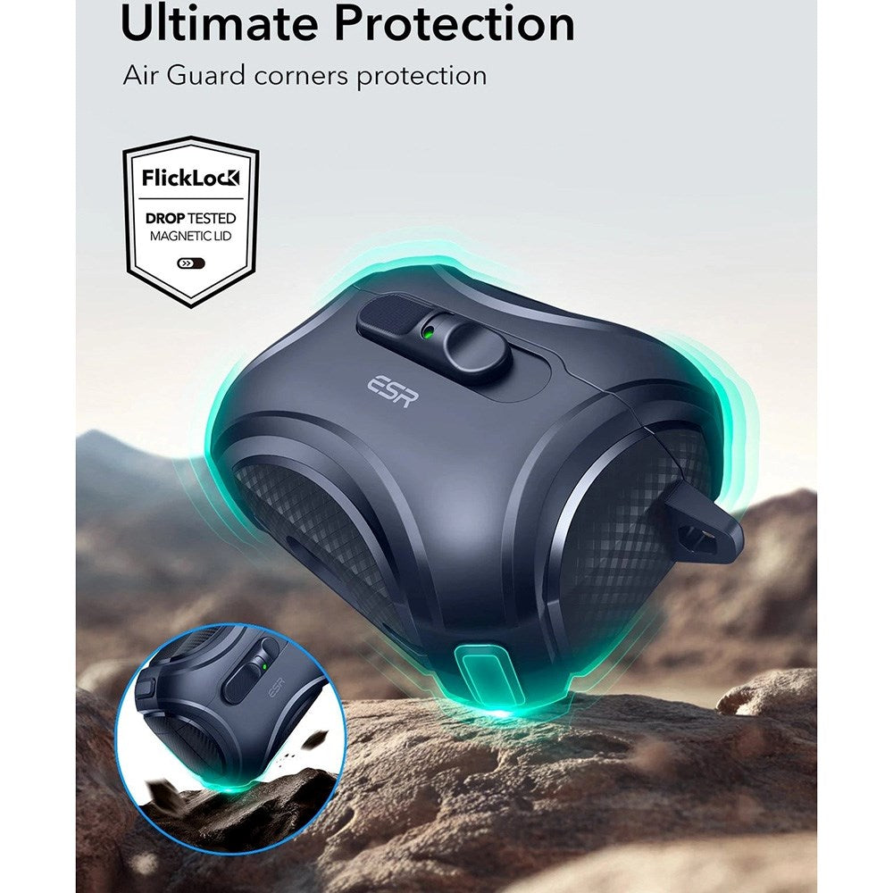 ESR AirPods Pro (3. gen.) Cyber FlickLock Case m. Karabinhage & Lås - Mørkeblå