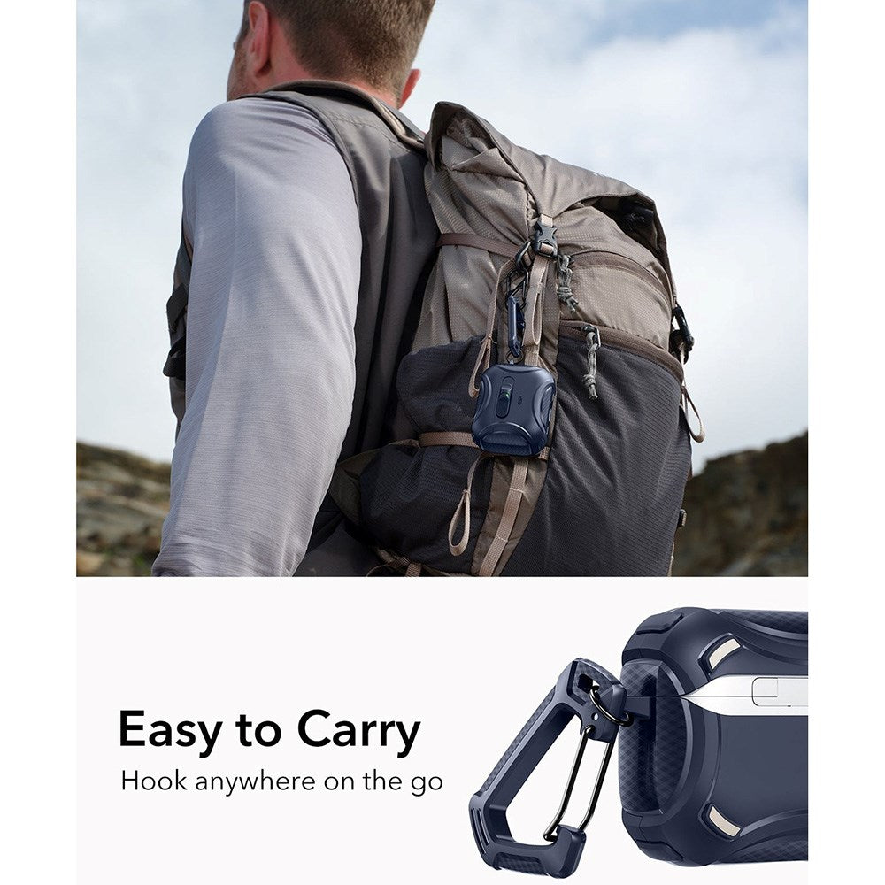 ESR AirPods Pro (3. gen.) Cyber FlickLock Case m. Karabinhage & Lås - Mørkeblå