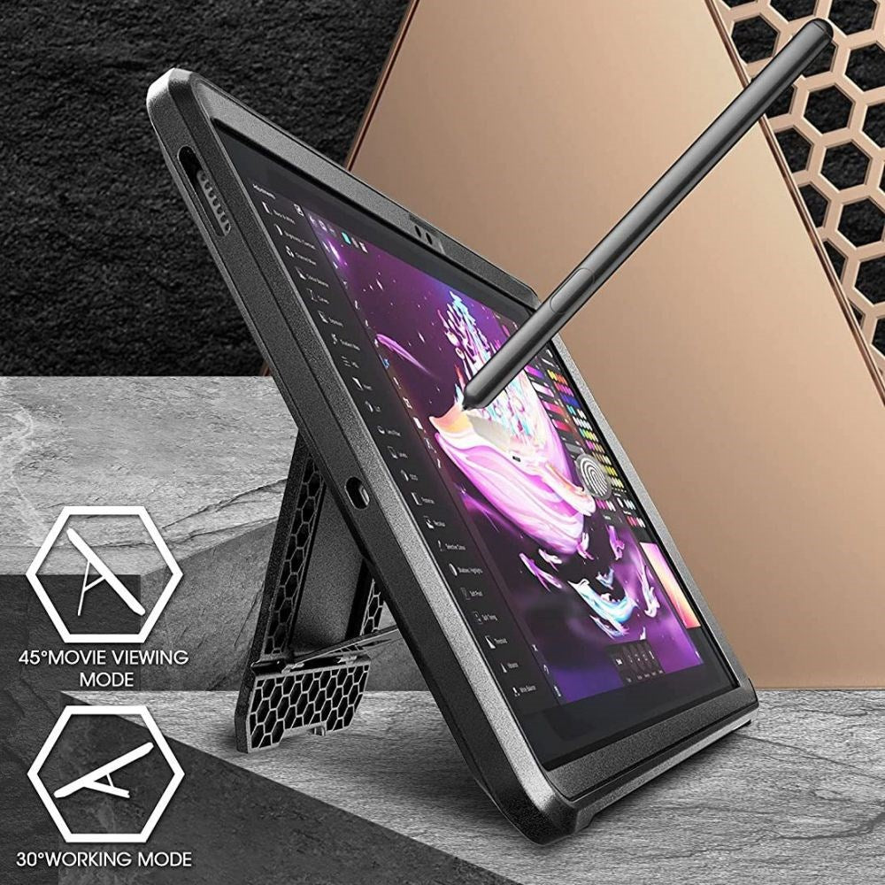 Samsung Galaxy Tab S7 FE Håndværker Cover - Supcase Beetle Unicorn Pro Bagside Cover m. Beskyttelsesfilm - Sort