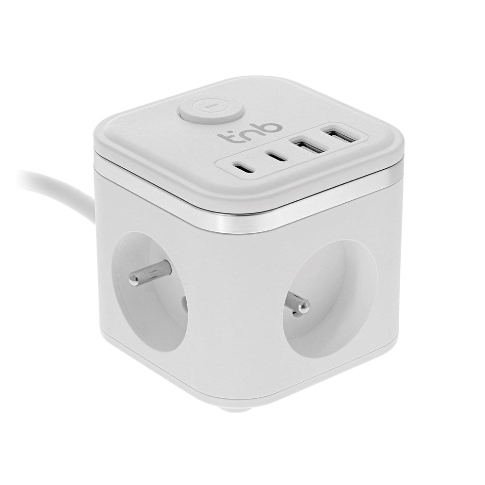 T'NB - 7-i-1 Stikdåse m. 3 x Udtag / 2 x USB-C / 2 x USB-A - Hvid