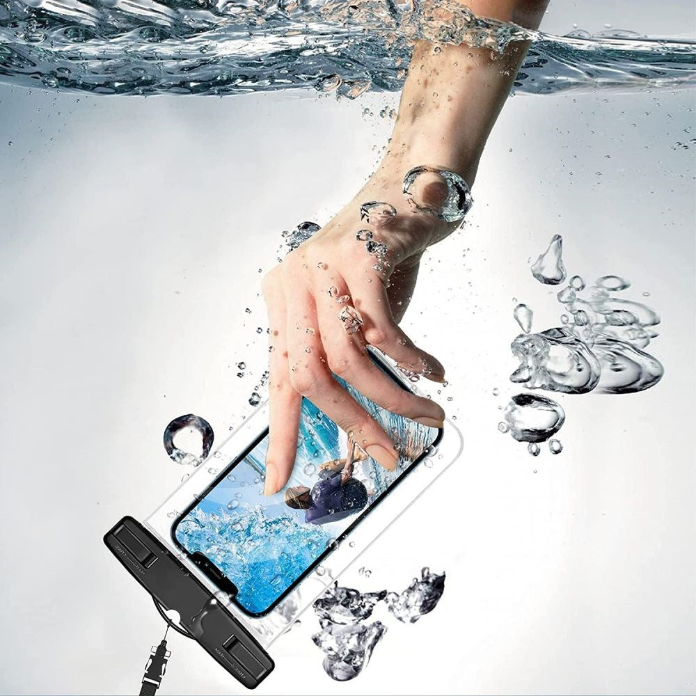 Tech-Protect Universal Waterproof Case Etui - Sort / Gennemsigtig (Maks. Mobil: 163 x 90 x 10 mm)