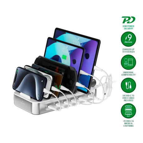 4smarts - Opladningsdock 100W - 9-i-1 - Sølv