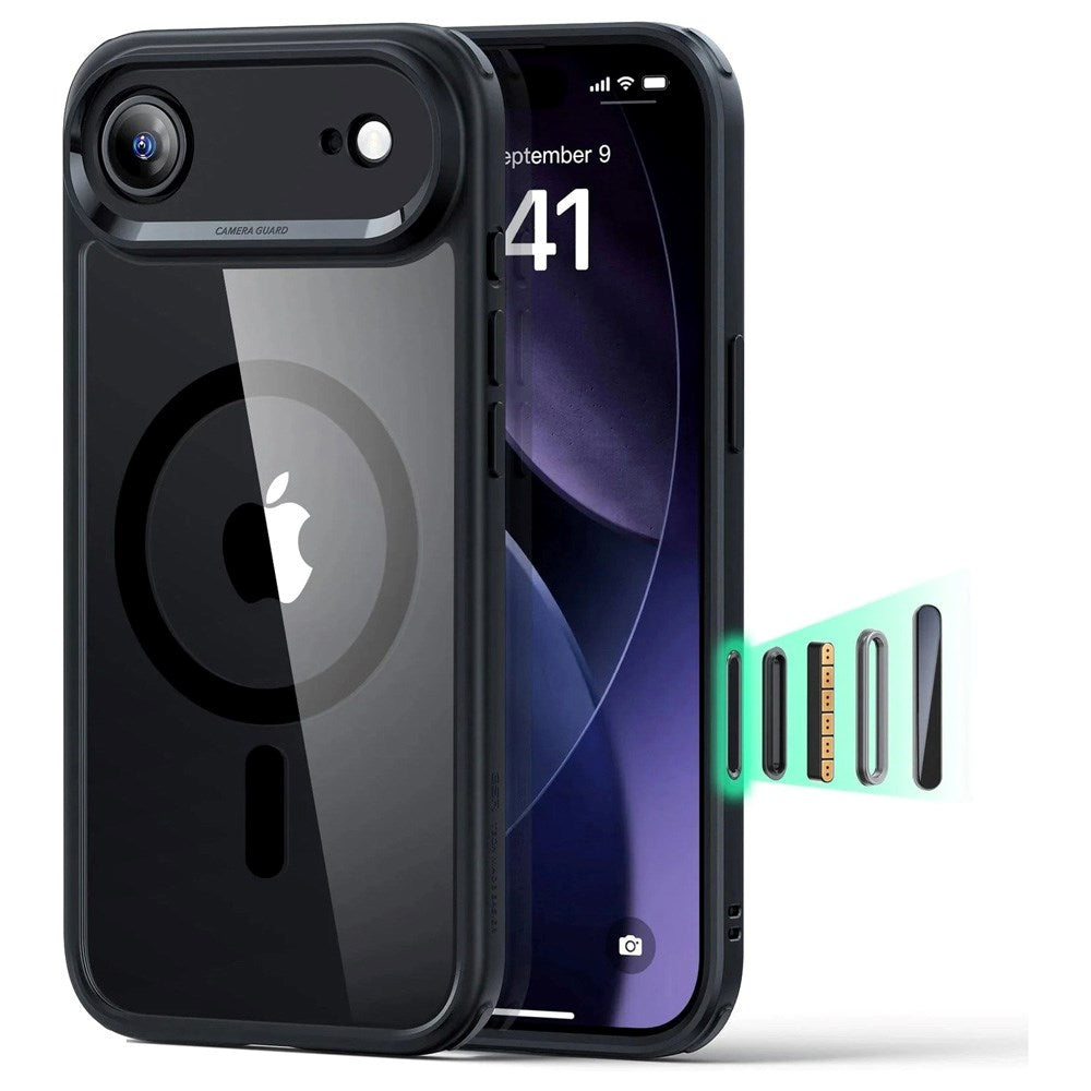 iPhone Air ESR Classic Hybrid Cover m. Indbygget Camera Control Knap - MagSafe Kompatibel - Gennemsigtig / Sort