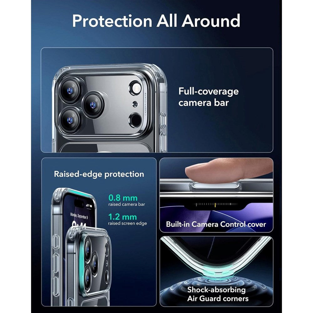 iPhone 17 Pro ESR Classic Hybrid Cover m. Indbygget Camera Control Knap - MagSafe Kompatibel - Gennemsigtig