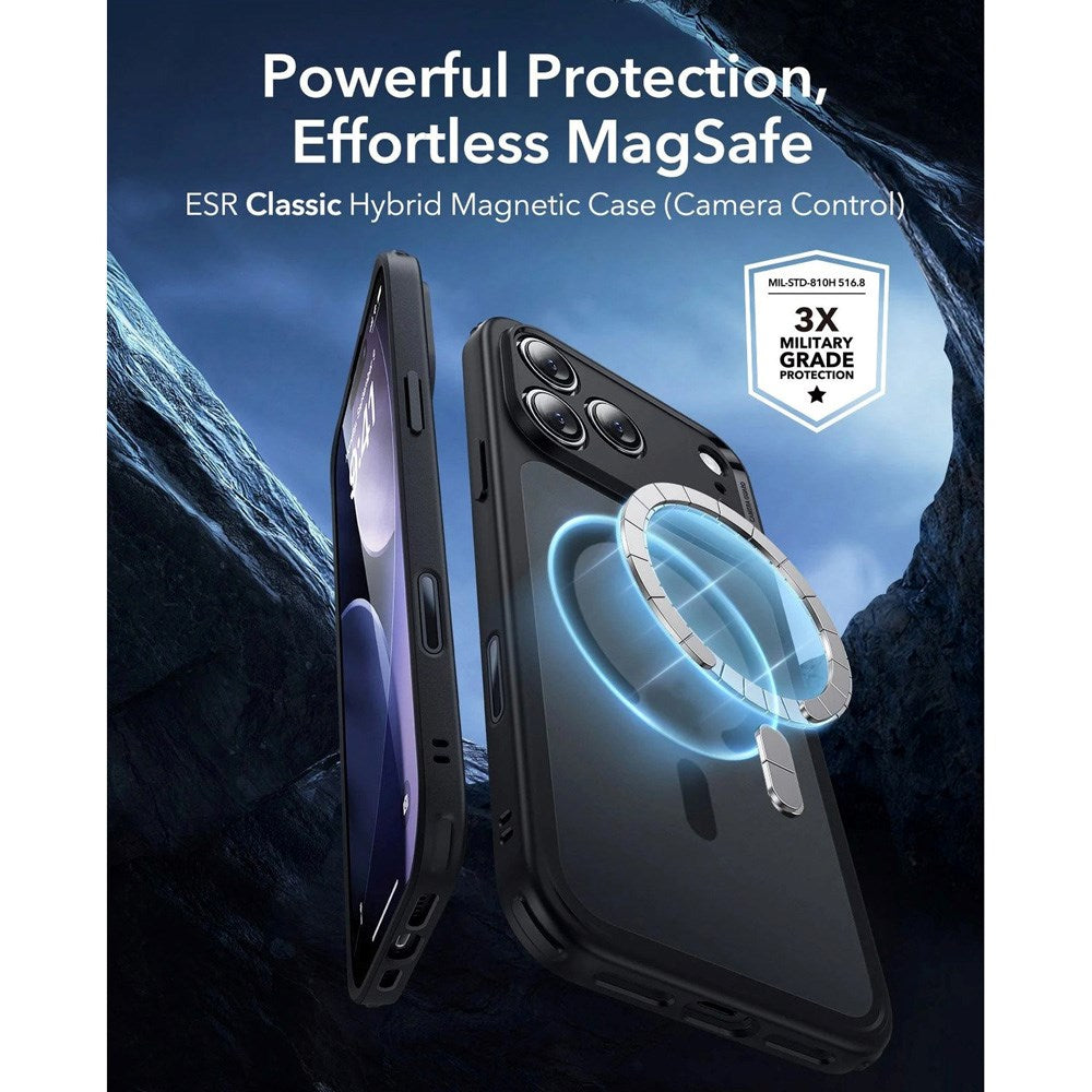 iPhone 17 Pro ESR Classic Hybrid Cover m. Indbygget Camera Control Knap - MagSafe Kompatibel - Mat Sort