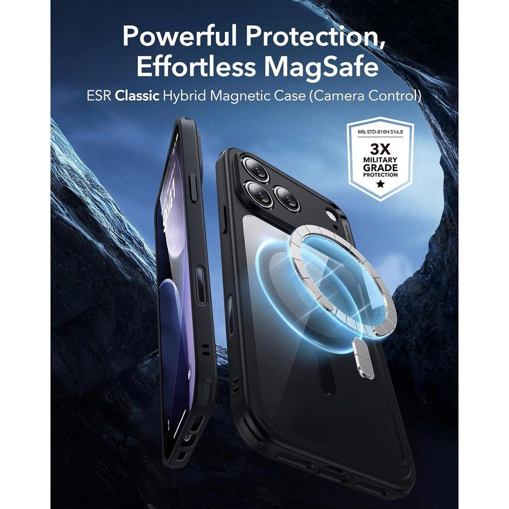 iPhone 17 Pro ESR Classic Hybrid Cover m. Indbygget Camera Control Knap - MagSafe Kompatibel - Gennemsigtig / Sort