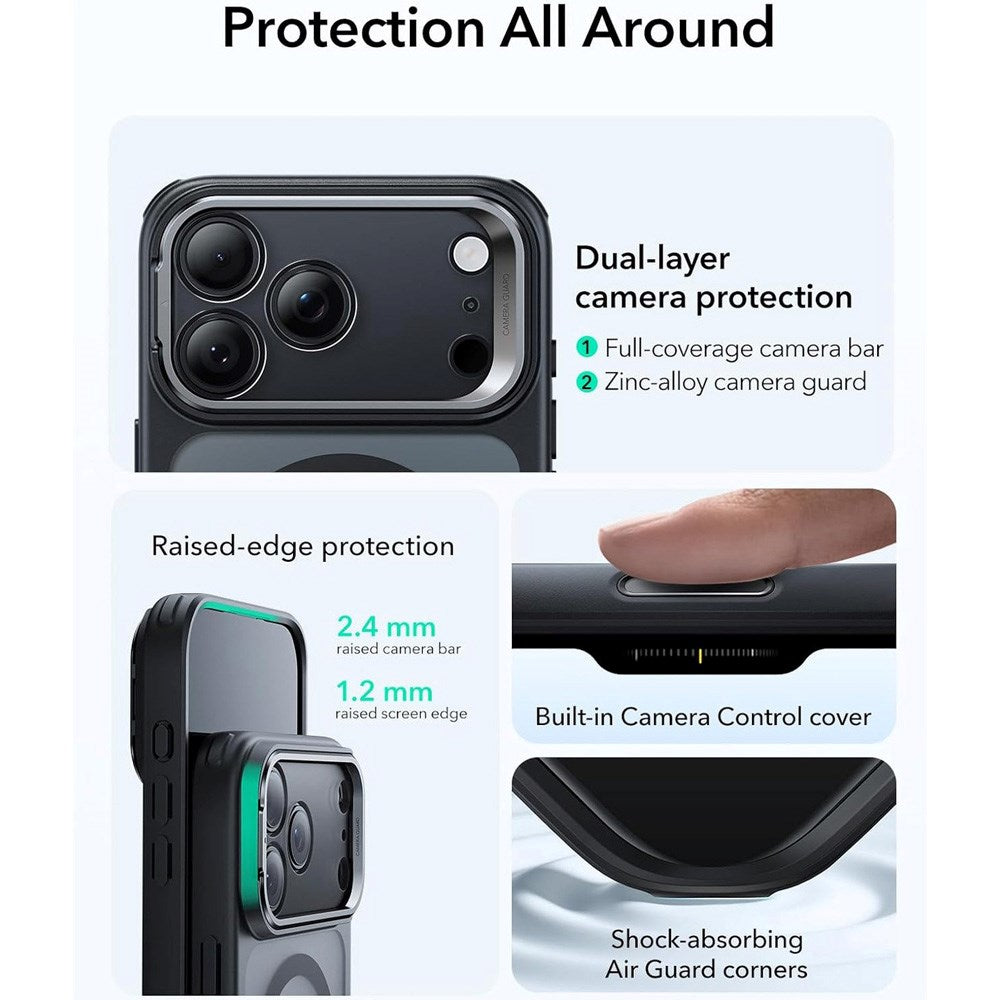 ESR iPhone 17 Pro Classic Hybrid Stash Cover m. Kickstand - MagSafe Kompatibel - Mat Sort