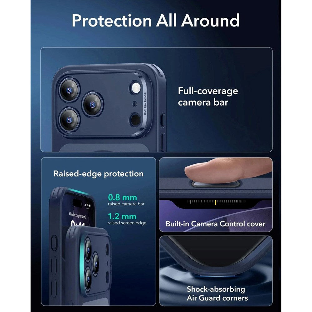 iPhone 17 Pro ESR Classic Hybrid Cover m. Indbygget Camera Control Knap - MagSafe Kompatibel - Mat Blå