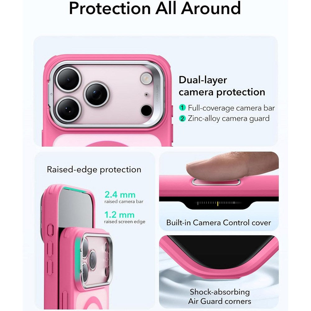 ESR iPhone 17 Pro Classic Hybrid Stash Cover m. Kickstand - MagSafe Kompatibel - Mat Lyserød