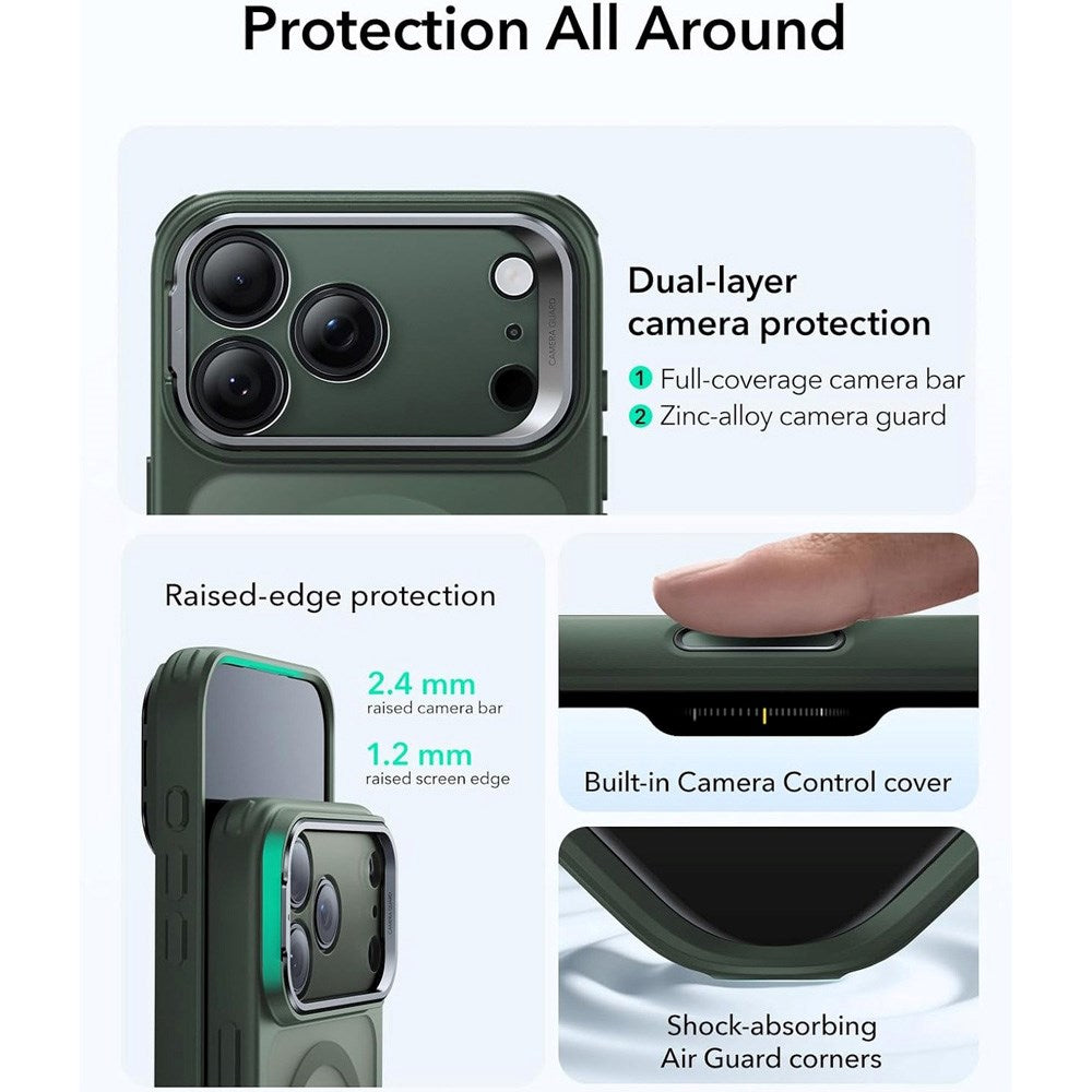 ESR iPhone 17 Pro Classic Hybrid Stash Cover m. Kickstand - MagSafe Kompatibel - Mat Grøn