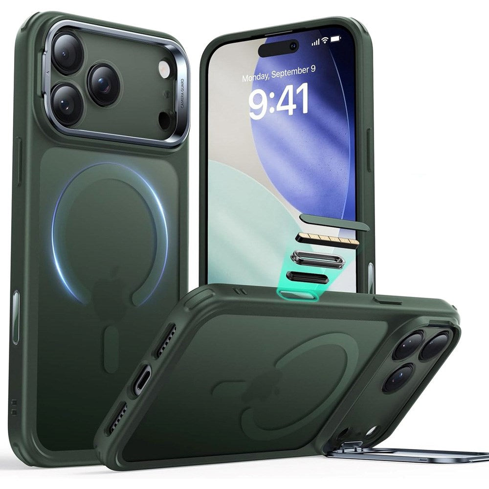ESR iPhone 17 Pro Classic Hybrid Stash Cover m. Kickstand - MagSafe Kompatibel - Mat Grøn