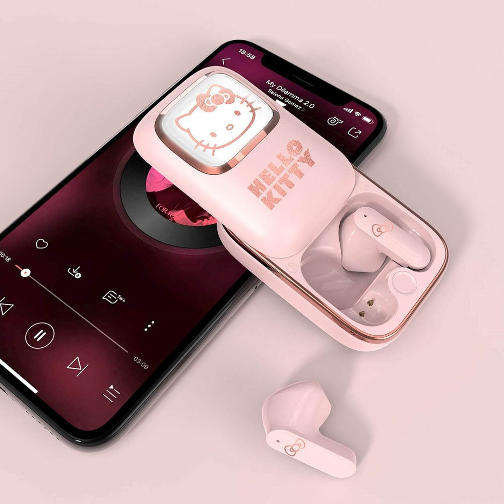 OTL Hello Kitty True Wireless In-Ear Høretelefoner - inkl. Skub-Op Opladningsetui - Lyserød