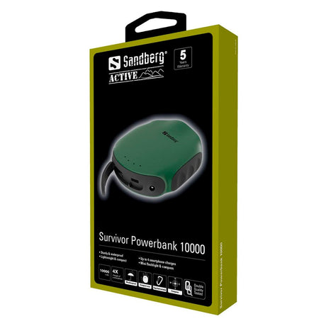 Sandberg Survivor 10W PowerBank USB-A - 10.000mAh - Sort/Grøn