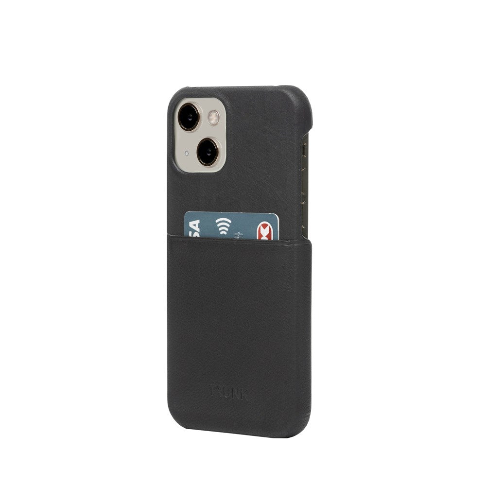 Trunk iPhone 13 Mini Ægte Læder Mobil Cover m. Kortlomme - Sort