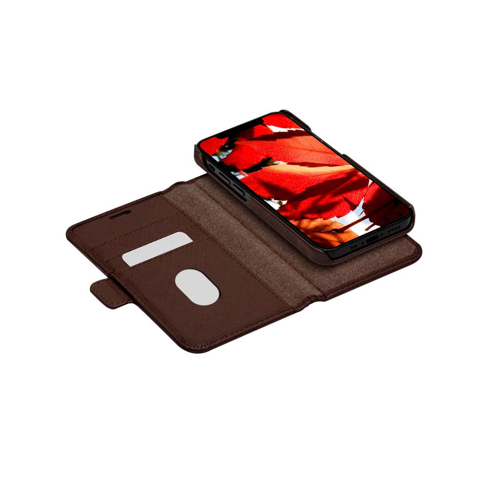 iPhone 12 Mini - dbramante1928 New York 2-i-1 Ægte Læder Flip Cover - Dark Chocolate