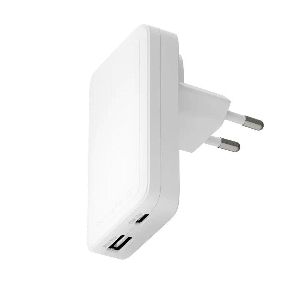 Slim Vægoplader - dbramante1928 - 1x USB-C 45W & 1x USB-A 30W - Hvid