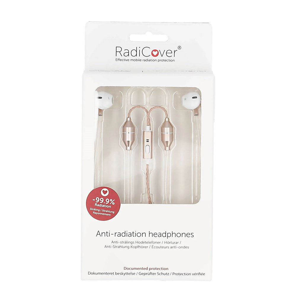 RadiCover Anti-Stråling In-Ear Headset m. AirTubes - Hvid / Rose Gold