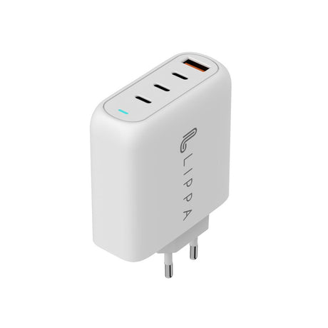 Lippa Vægoplader 100W PD GaN m. 3 x USB-C & 1 x USB-A - Hvid
