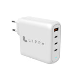 Lippa Vægoplader 100W PD GaN m. 3 x USB-C & 1 x USB-A - Hvid