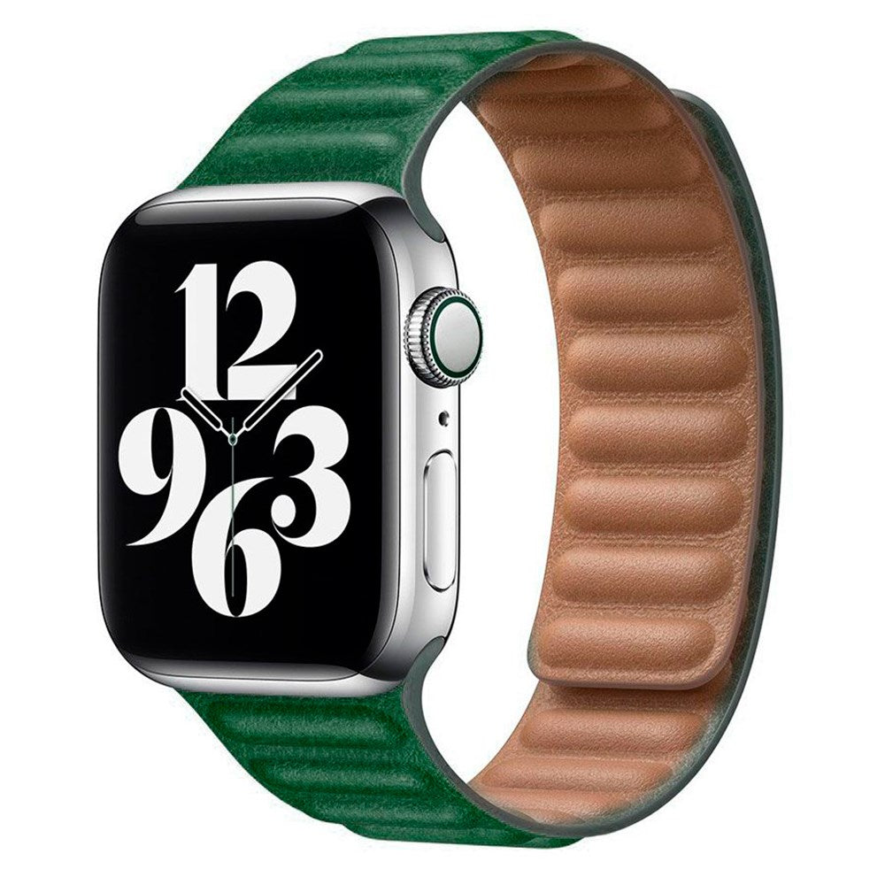 Lippa Apple Watch (42/44/SE/45/46/49mm) Magnetisk Læder Urrem - Mørkegrøn