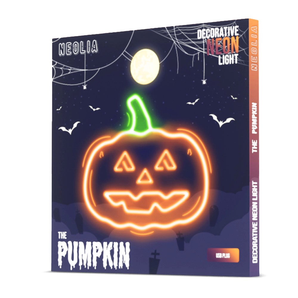 LED Neon Skilt Halloween fra Neolia - Orange og Grønt Lys m. Græskar