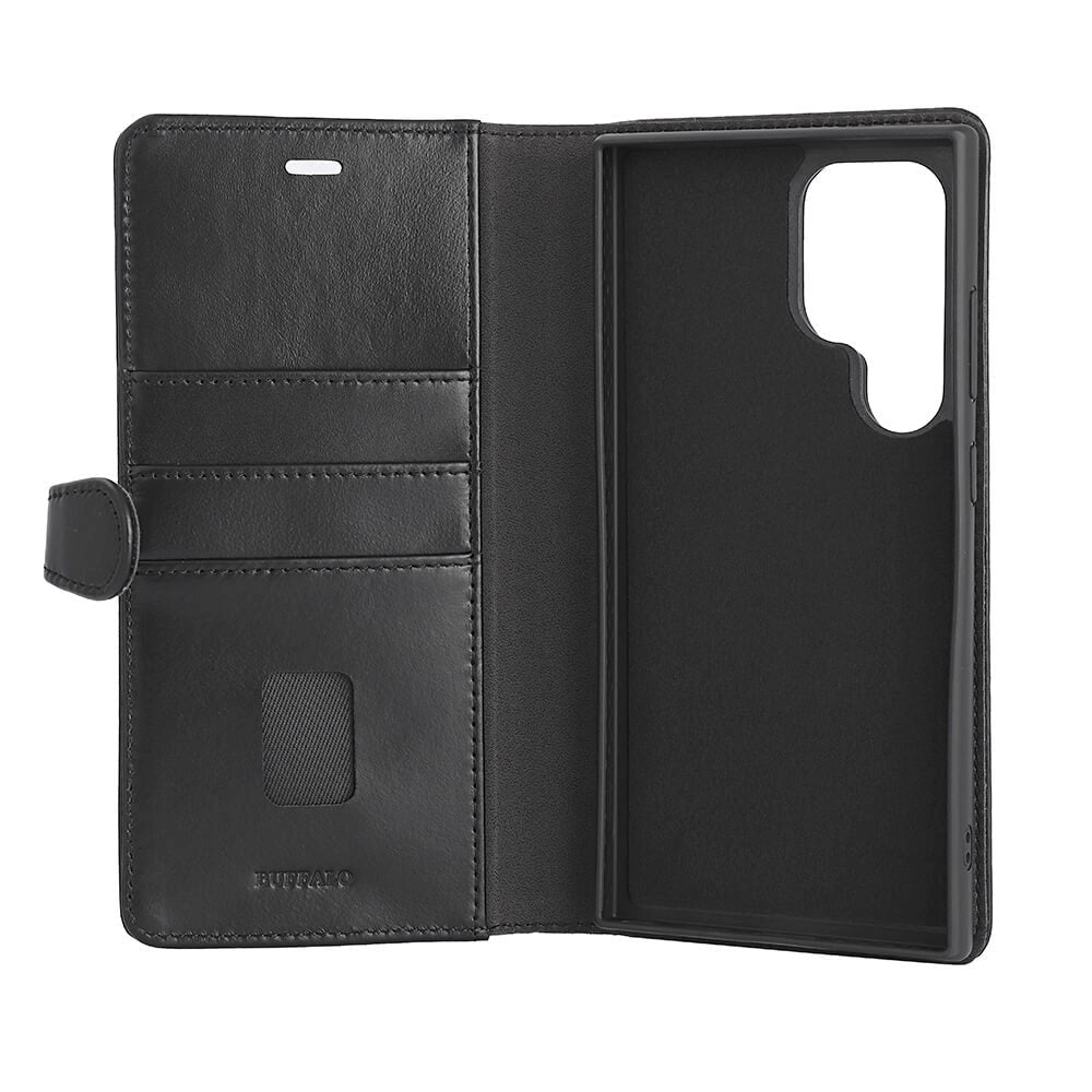 Buffalo Samsung Galaxy S24 Ultra 2-in-1 Wallet Ægte Læder Magnet Flip Cover m. Pung - Sort