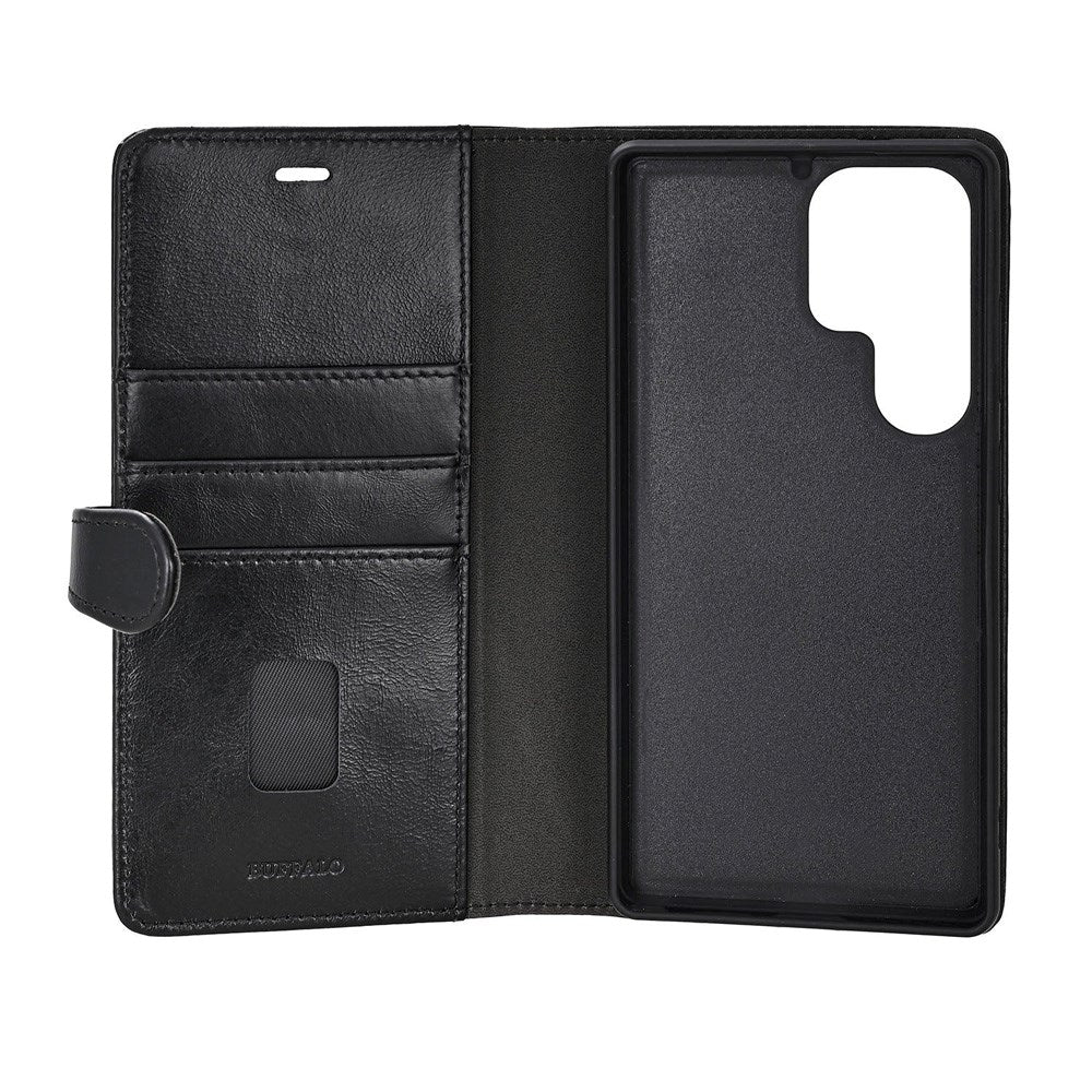 GEAR Buffalo Samsung Galaxy S25 Ultra 2-in-1 Wallet Magnet Flip Cover m. Pung - Ægte Læder - Sort