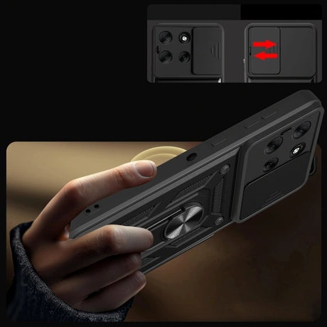 Motorola Moto G86 Tech-Protect Case m. Magnetisk Fingerring - Camslider - Ståfunktion - Sort