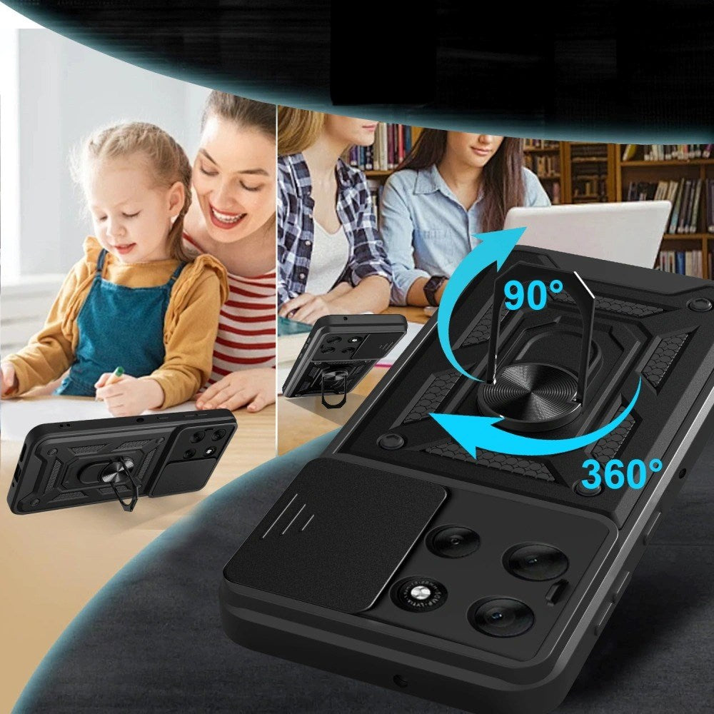 Motorola Moto G86 Tech-Protect Case m. Magnetisk Fingerring - Camslider - Ståfunktion - Sort