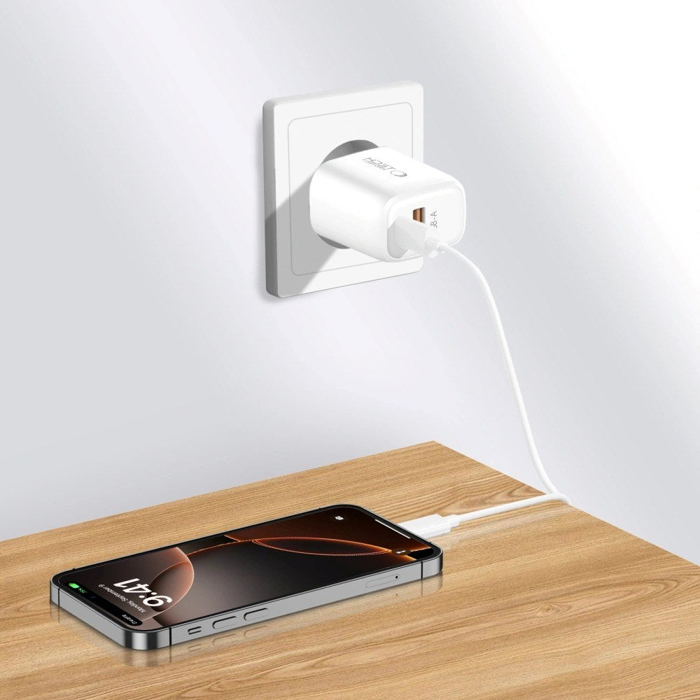 Tech-Protect Vægoplader m. 30W - 1 x USB-A (QC) & 1 x USB-C (PD) - Hvid