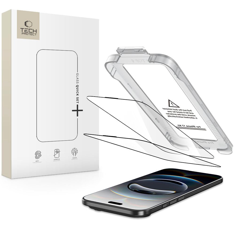 Tech-Protect - iPhone Air - Quick Set+ Skærmbeskyttelsesglas - 2 stk - Gennemsigtig / Sort Kant