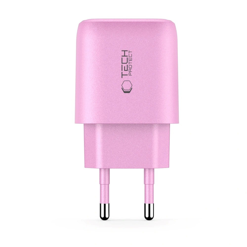 Tech-Protect Vægoplader m. 20W - 1 x USB-A (QC) & 1 x USB-C (PD) - Lyserød