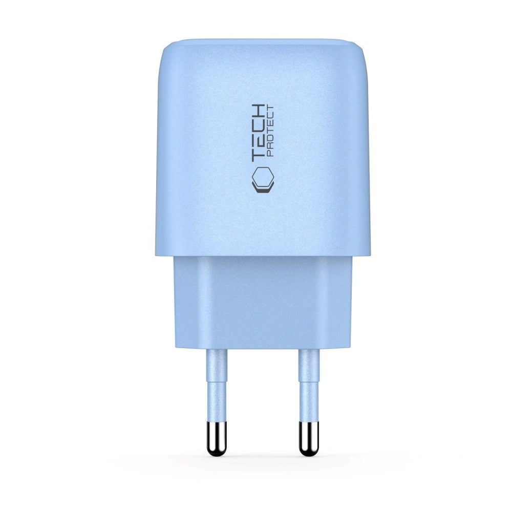 Tech-Protect Vægoplader m. 20W - 1 x USB-A (QC) & 1 x USB-C (PD) - Blå
