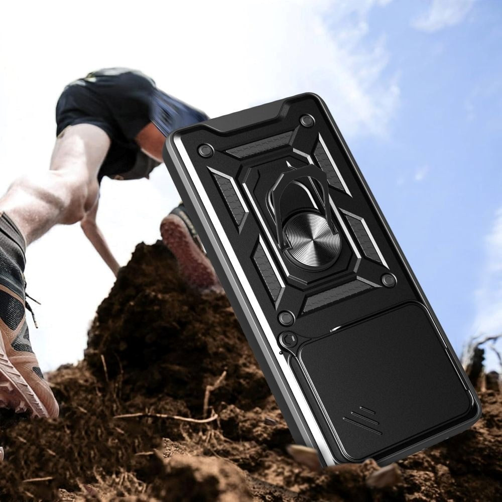 Xiaomi Redmi Note 14 (5G) Camshield m. Magnetisk Fingerring & Ståfunktion - Sort