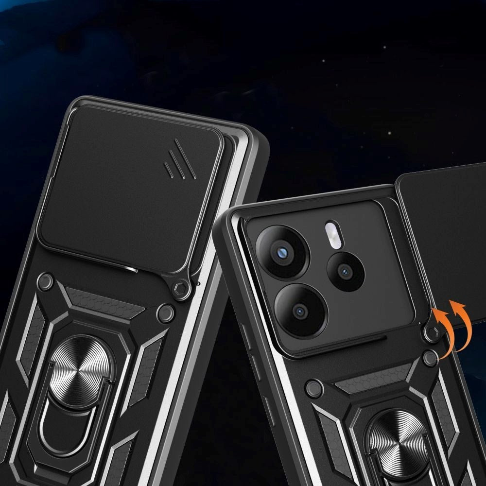 Xiaomi Redmi Note 14 (5G) Camshield m. Magnetisk Fingerring & Ståfunktion - Sort