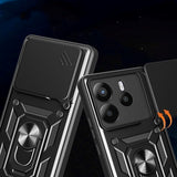 Xiaomi Redmi Note 14 (5G) Camshield m. Magnetisk Fingerring & Ståfunktion - Sort