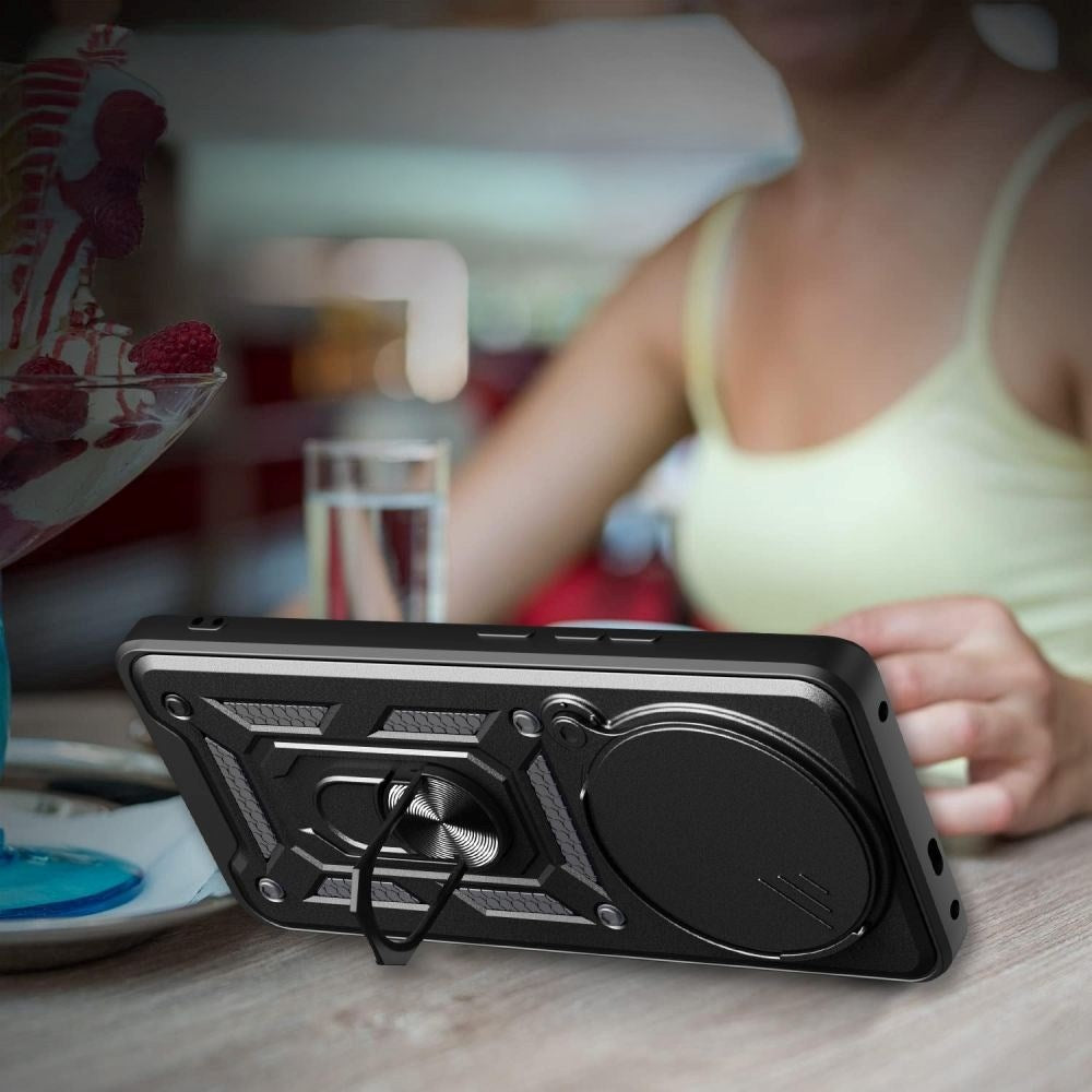 Xiaomi Redmi Note 14 Pro (5G) Camshield m. Magnetisk Fingerring & Ståfunktion - Sort