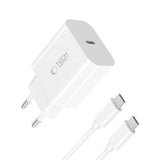 Tech-Protect - 20W Vægoplader m. 1 x USB-C Kabel - Hvid