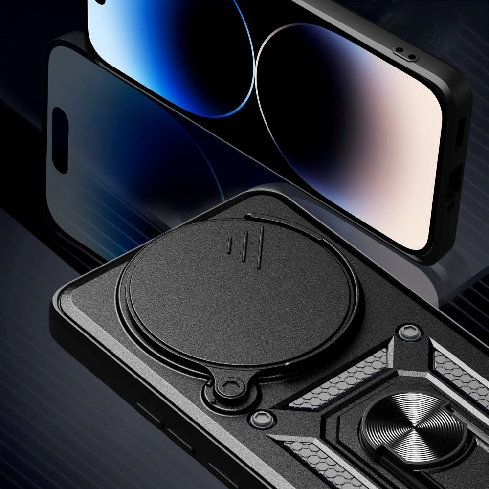 Xiaomi Redmi Note 14 Pro+ Camshield m. Magnetisk Fingerring & Ståfunktion - Sort