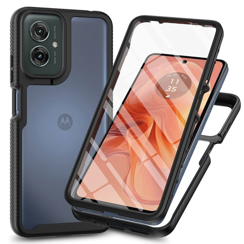Motorola Moto G55 - Tech-Protect Defense Cover m. Hybrid Glas - Gennemsigtig / Sort