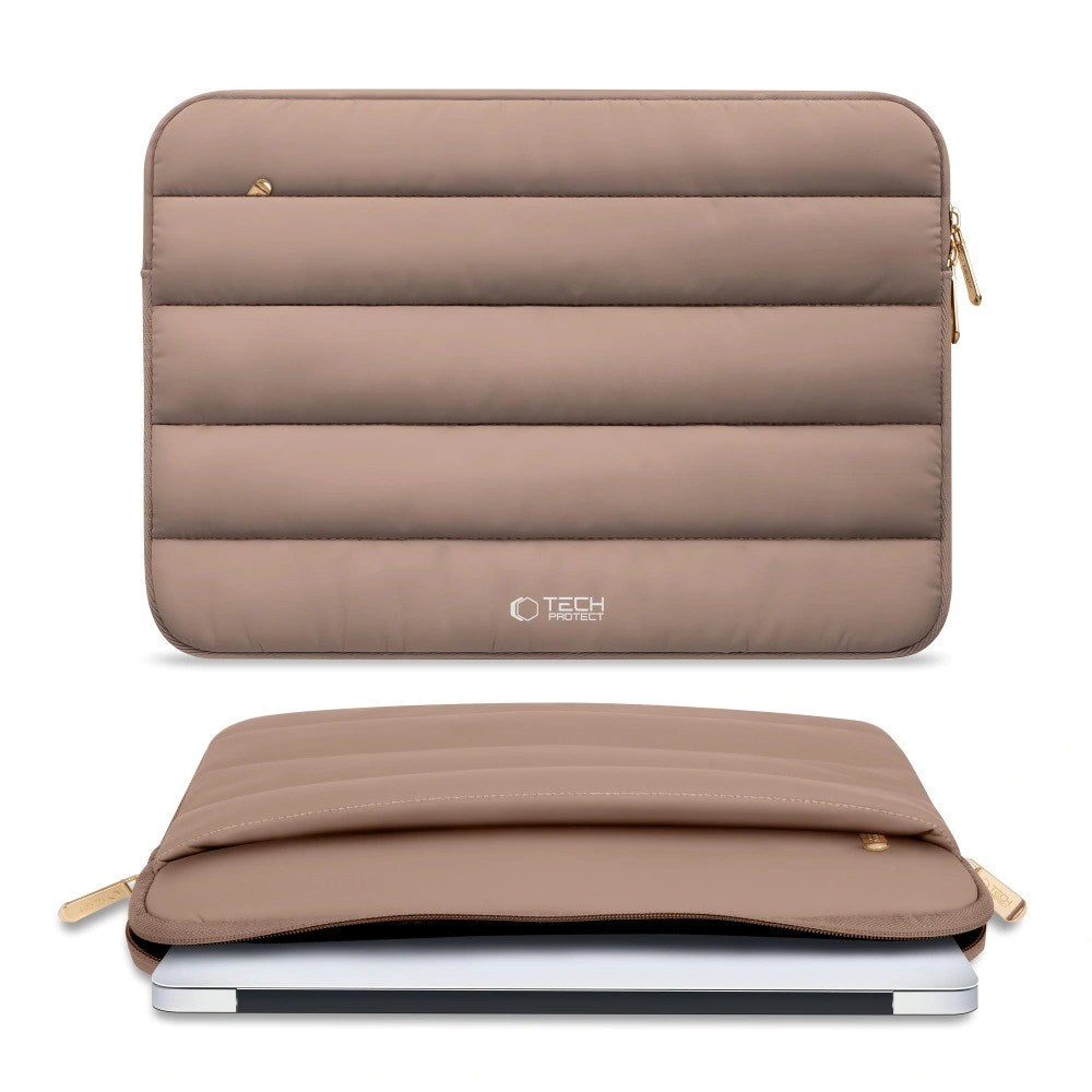 Tech-Protect Fluffy MacBook / Laptop 13-14" Sleeve m. Ekstra Lynlåslomme - Maks. Mål: 25 x 35cm - Beige